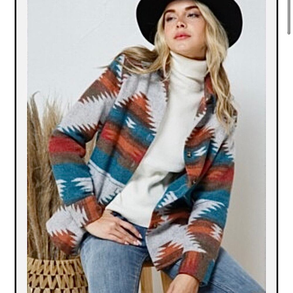 Blue B Jacket Aztec Woven Button Up Collared
women’s oversized small. NWOT
